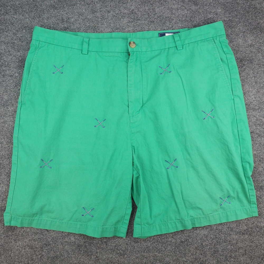 Vineyard Vines Breaker Shorts Mens 42 Green Cotton Embroidered Golf Clubs Preppy